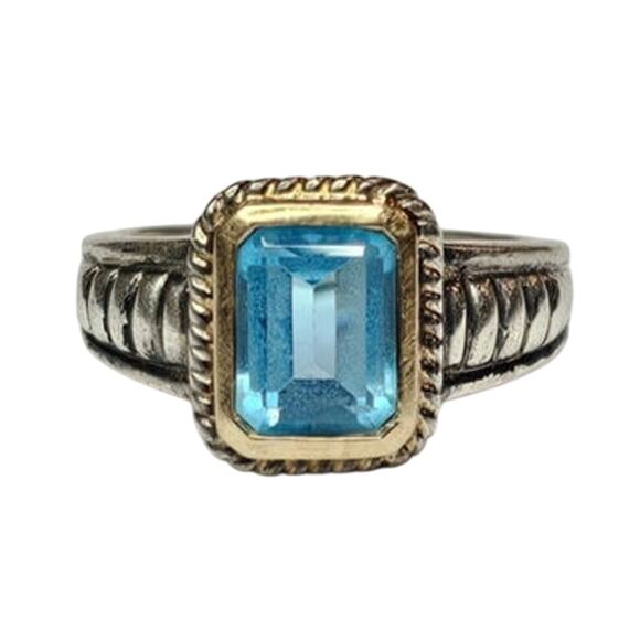 DY Style Sterling Silver 14K Blue Topaz Cable Ring - Picture 1 of 7